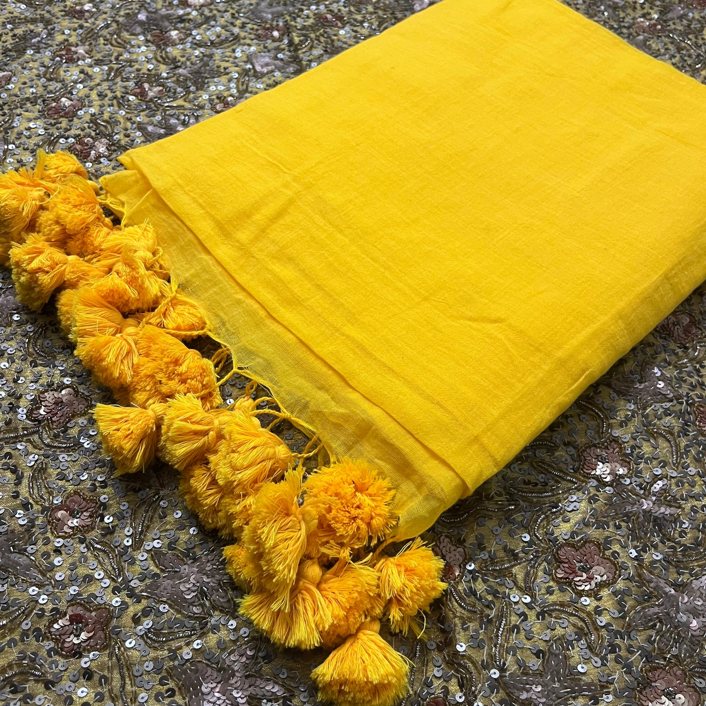 Yellow mulmul saree