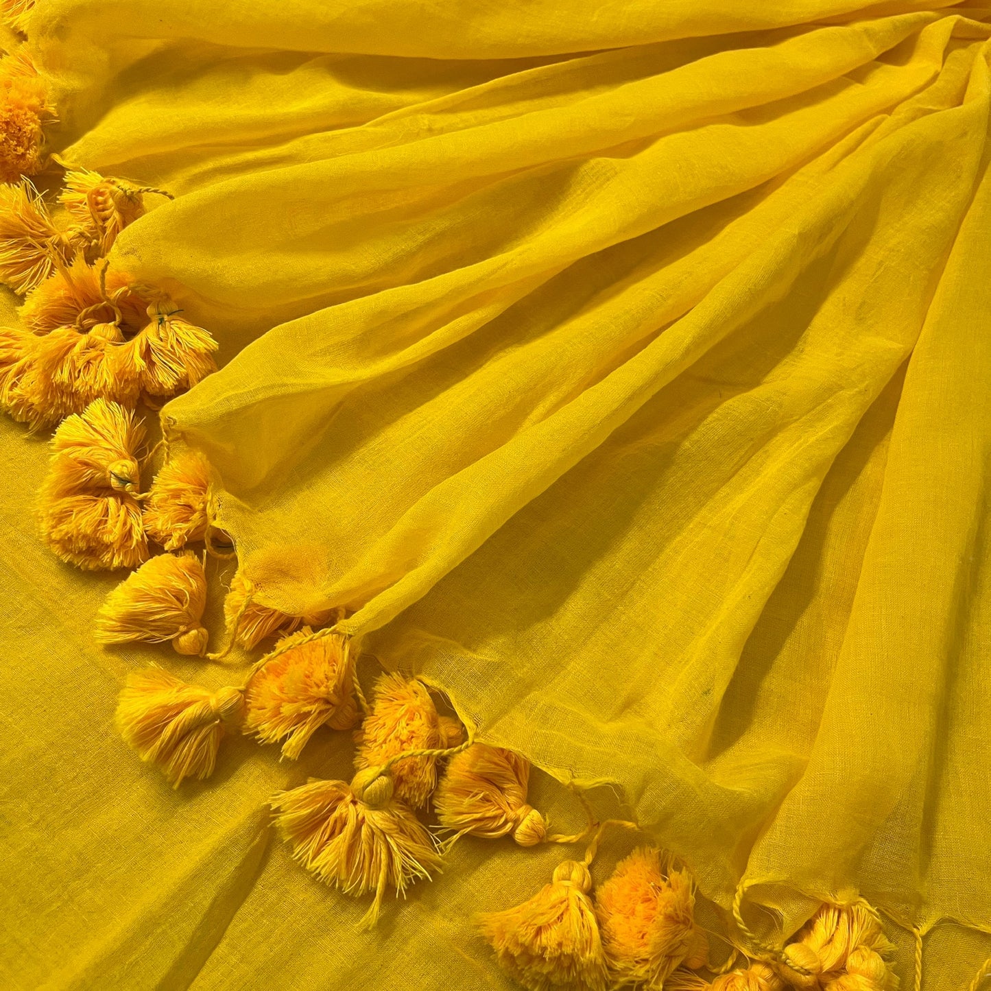 Yellow mulmul saree