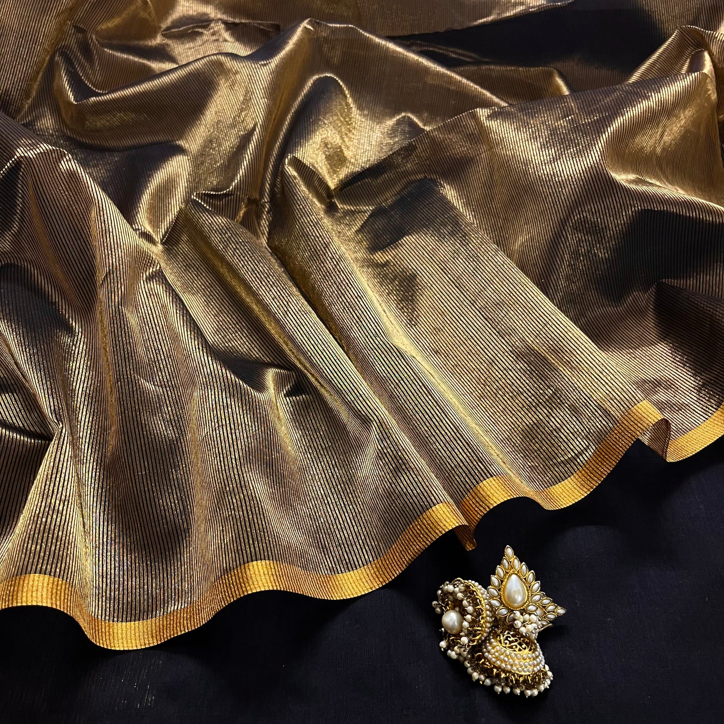 Black & Gold Maheshwari Saree with Zari Border