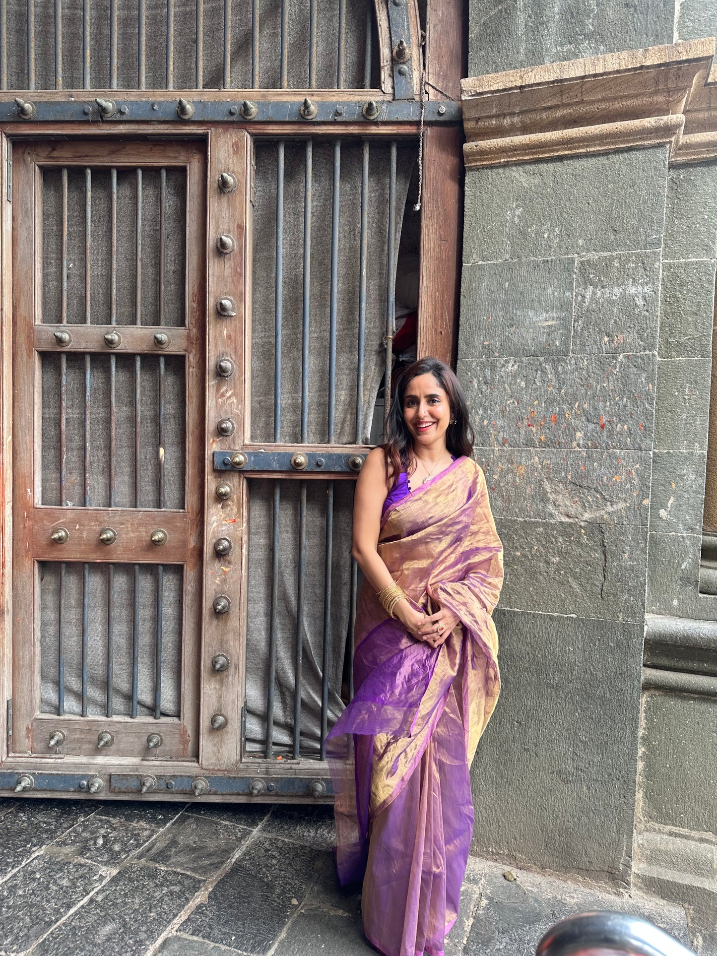 Purple & Gold Chanderi Tissue Silk Saree