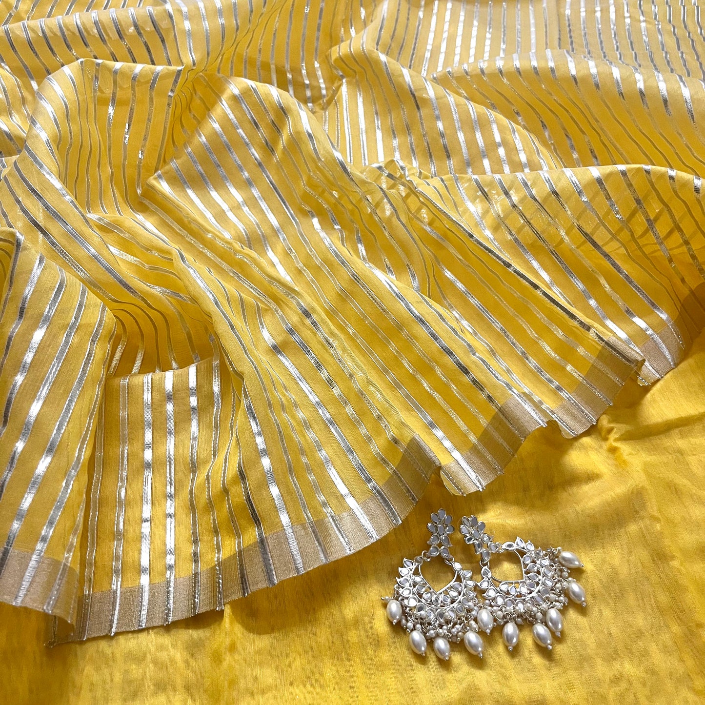Yellow Chanderi saree with gota work all over