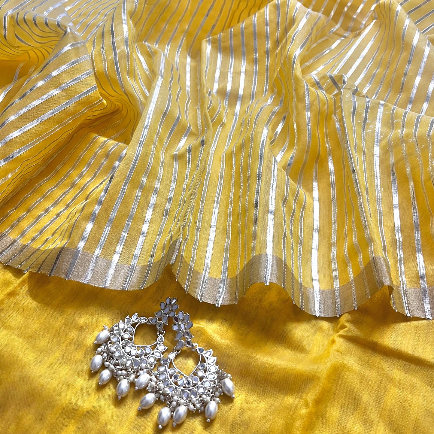 Yellow Chanderi saree with gota work all over