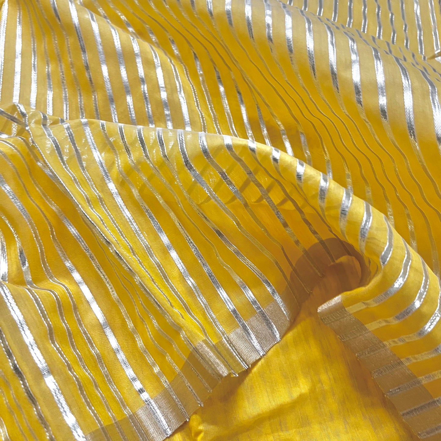Yellow Chanderi saree with gota work all over