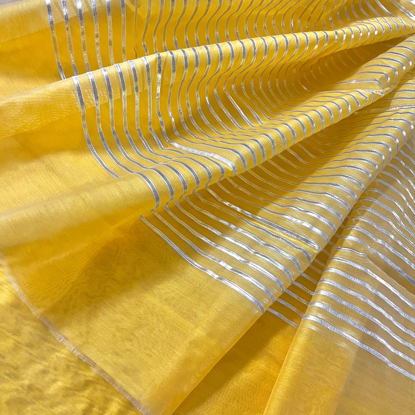 Yellow Chanderi saree with gota work all over