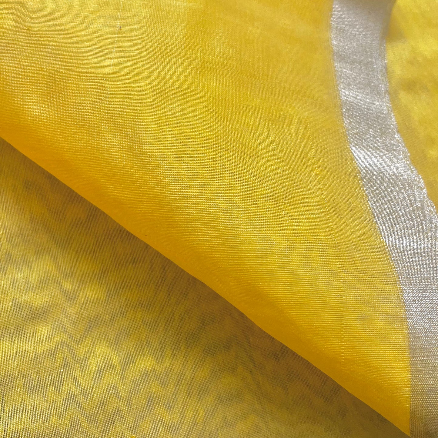 Yellow Chanderi saree with gota work all over