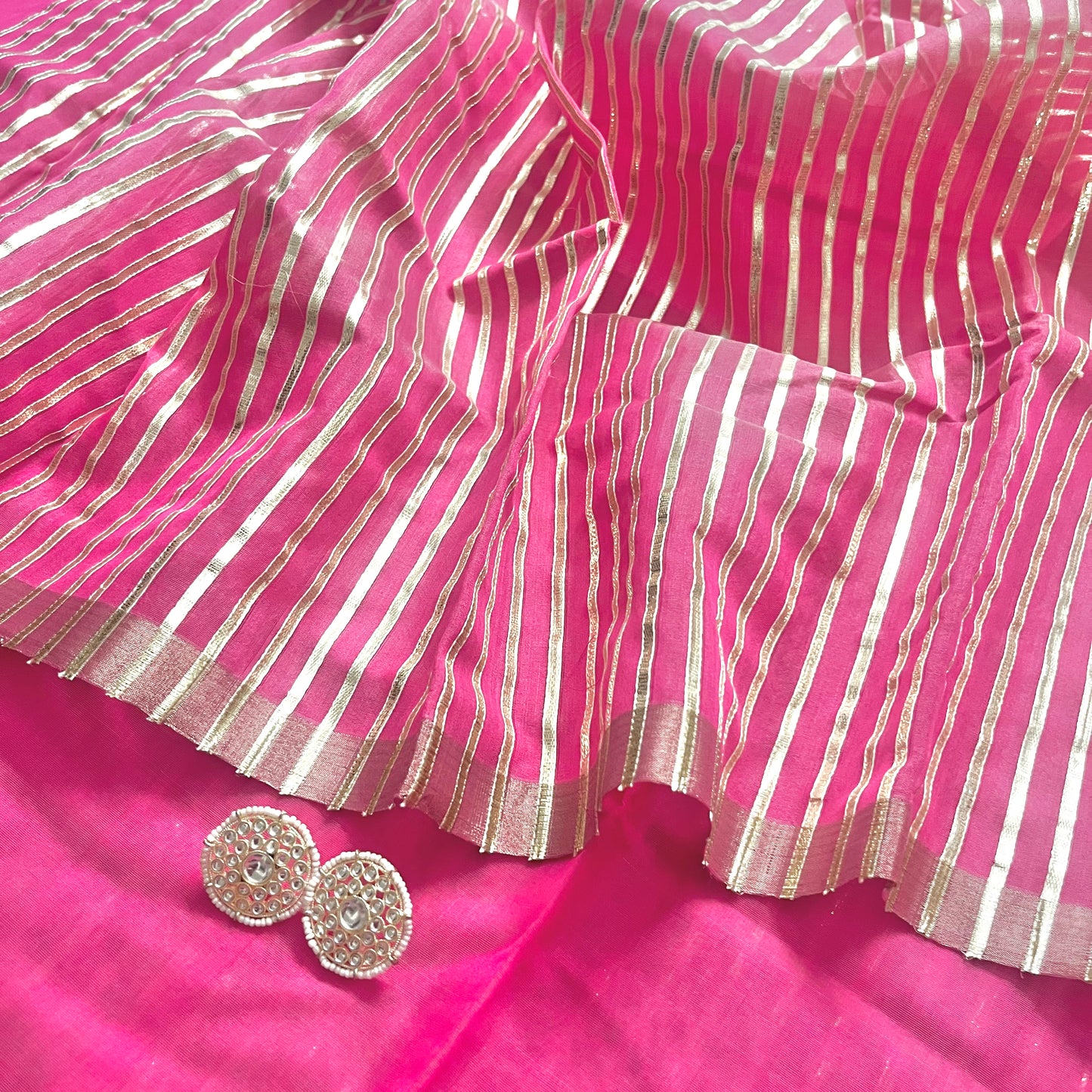 Pink Chanderi saree with gota work all over