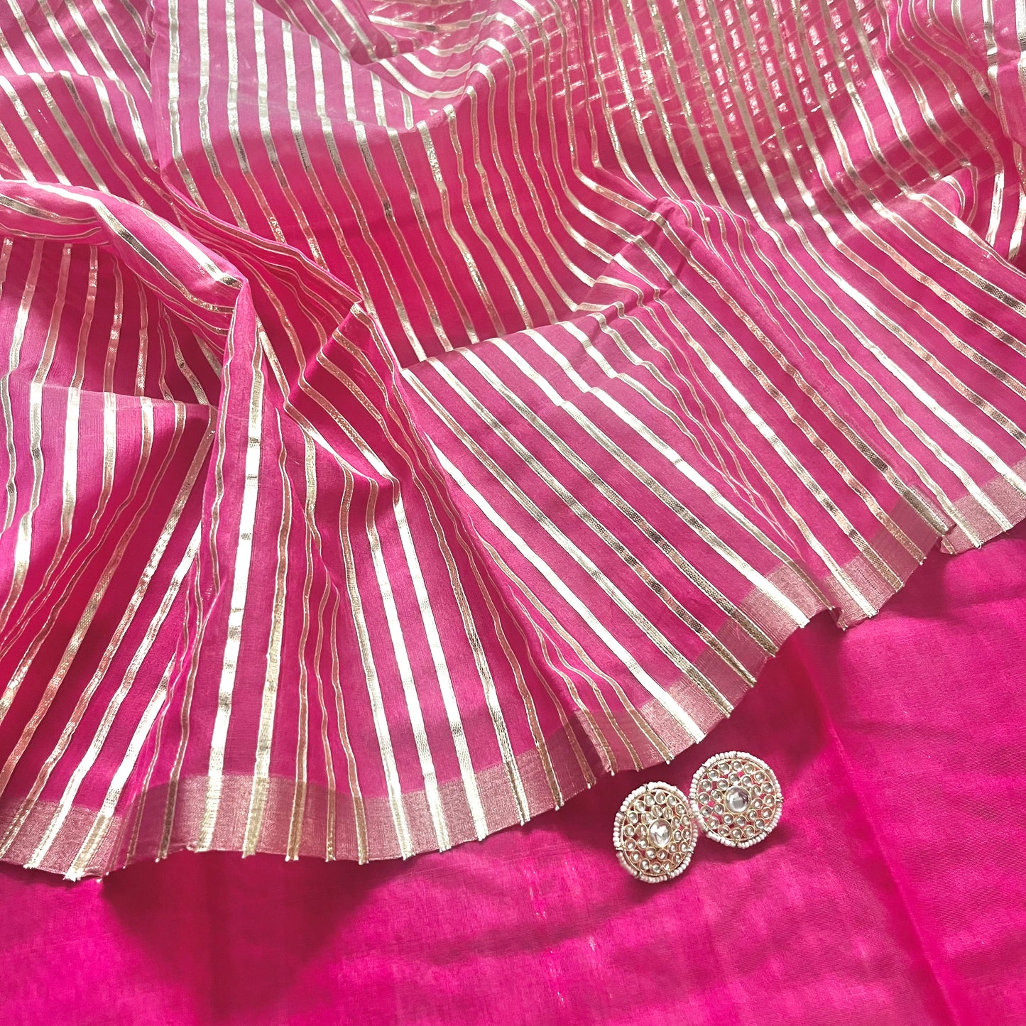 Pink Chanderi saree with gota work all over
