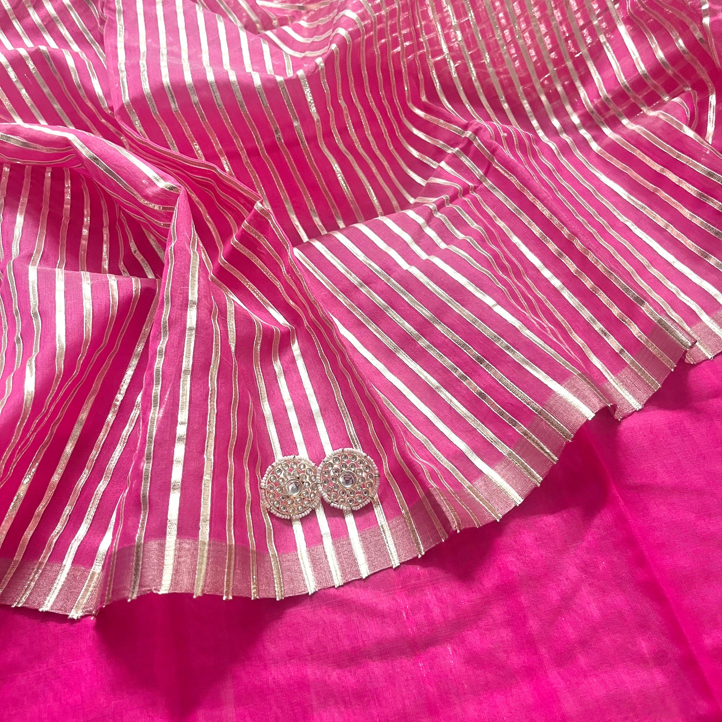 Pink Chanderi saree with gota work all over