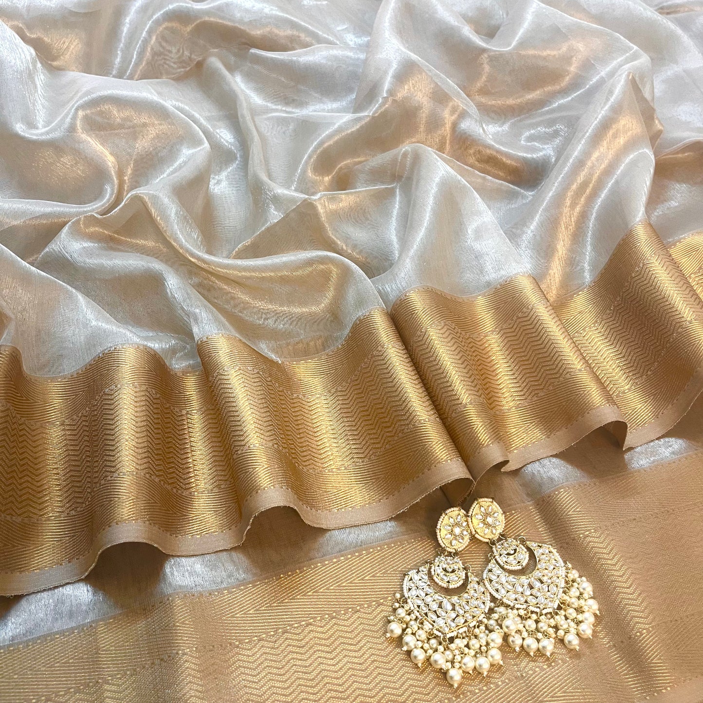 Champagne maheshwari tissue silk saree