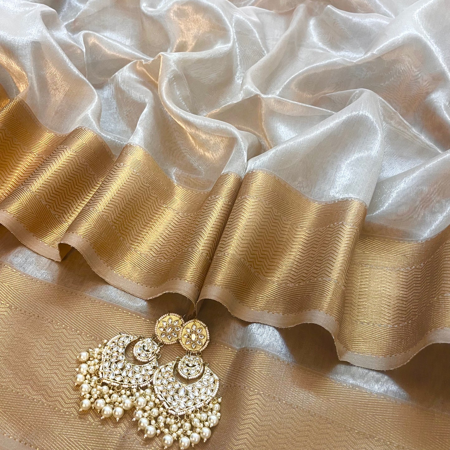 Champagne maheshwari tissue silk saree