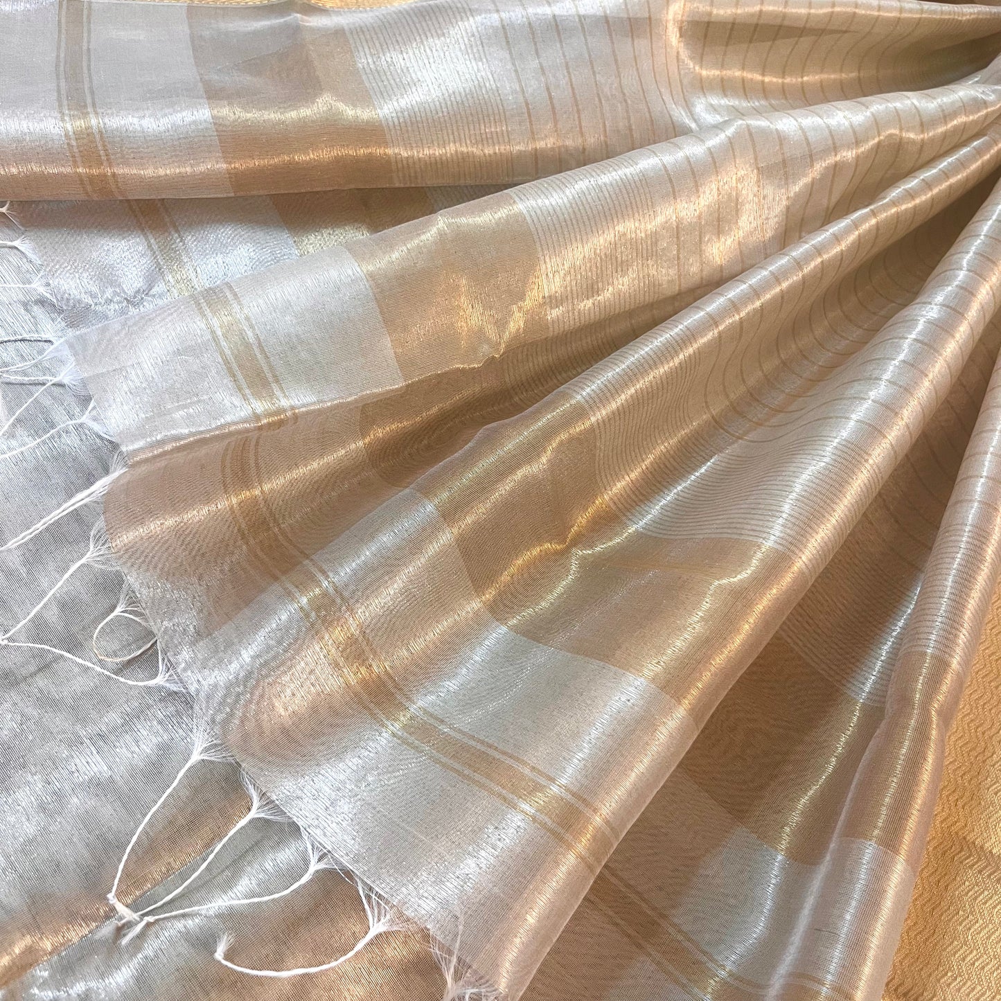 Champagne maheshwari tissue silk saree