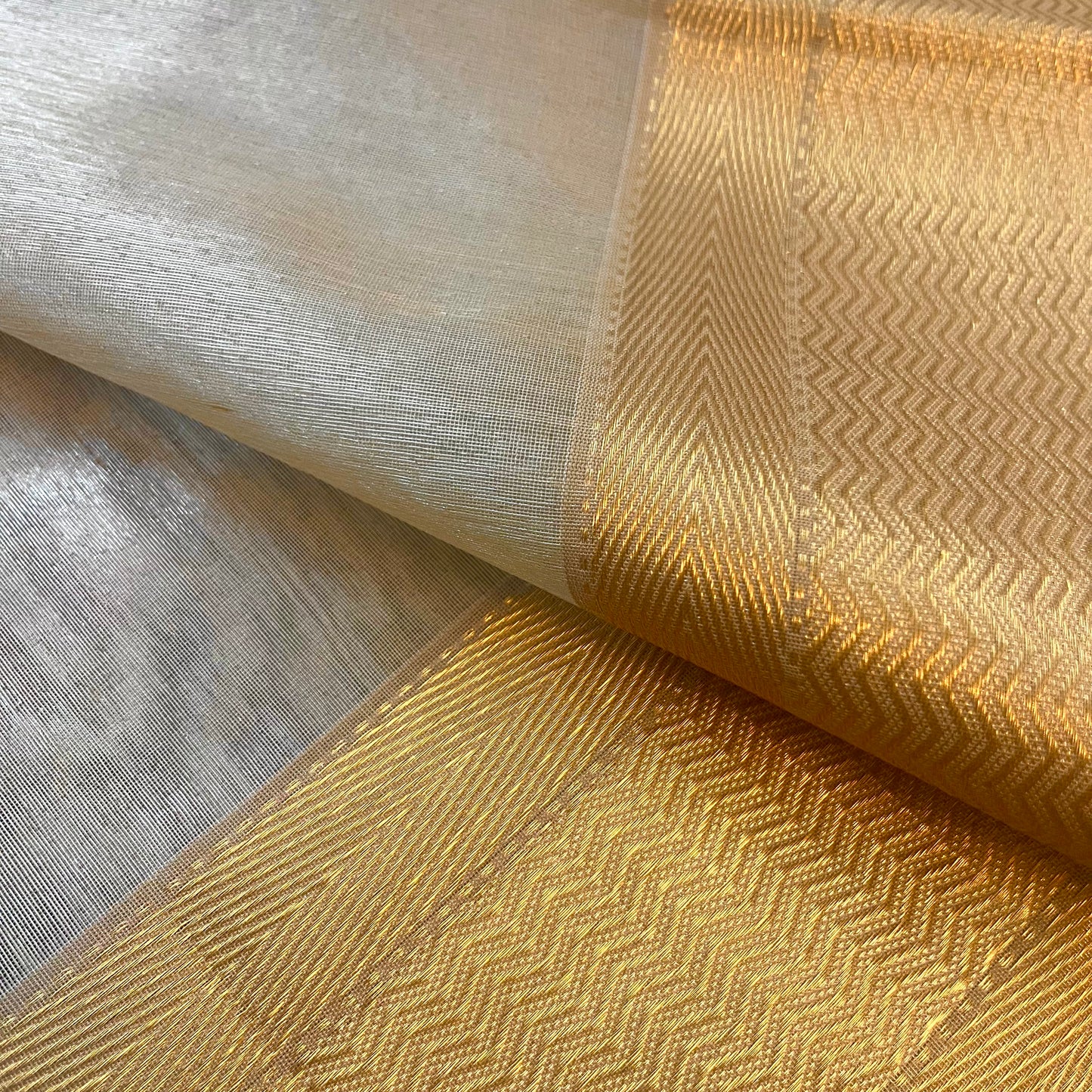 Champagne maheshwari tissue silk saree