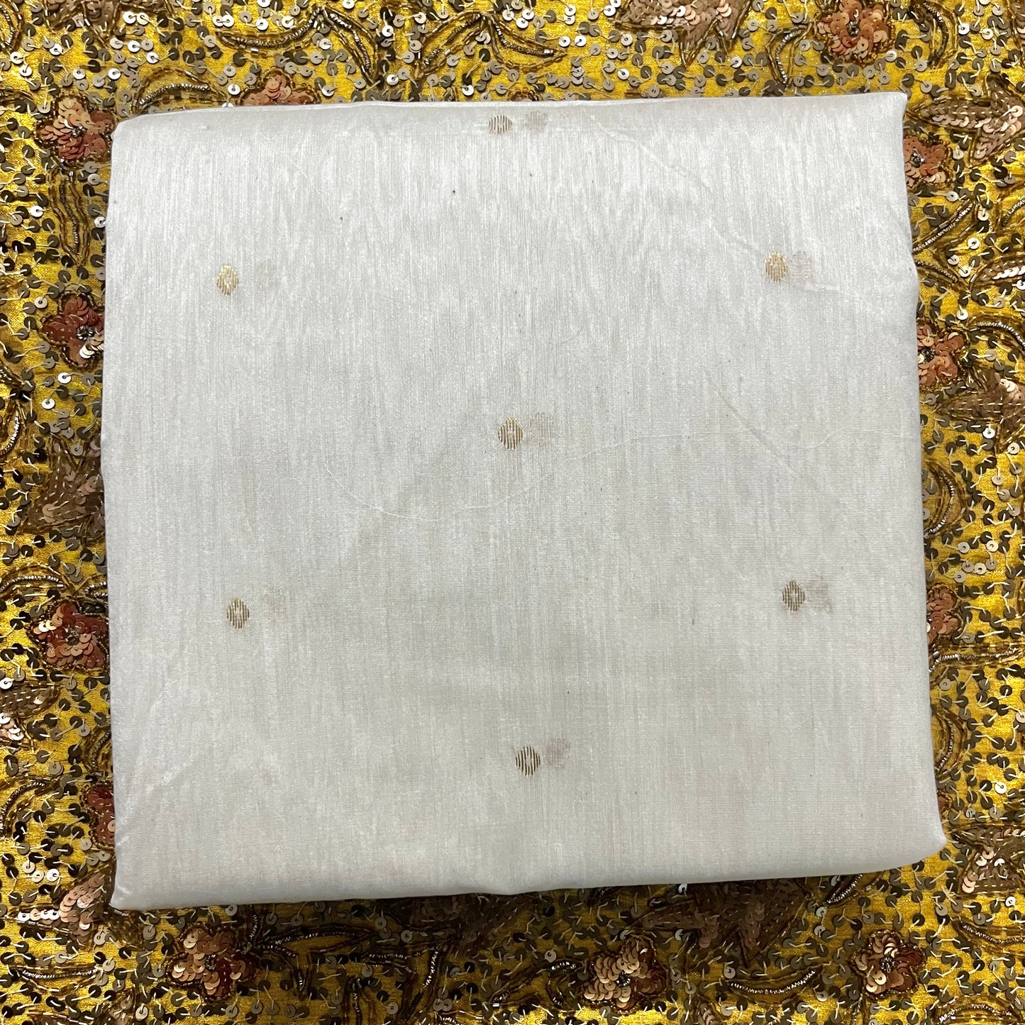 Off white Chanderi saree with zari bootis all over