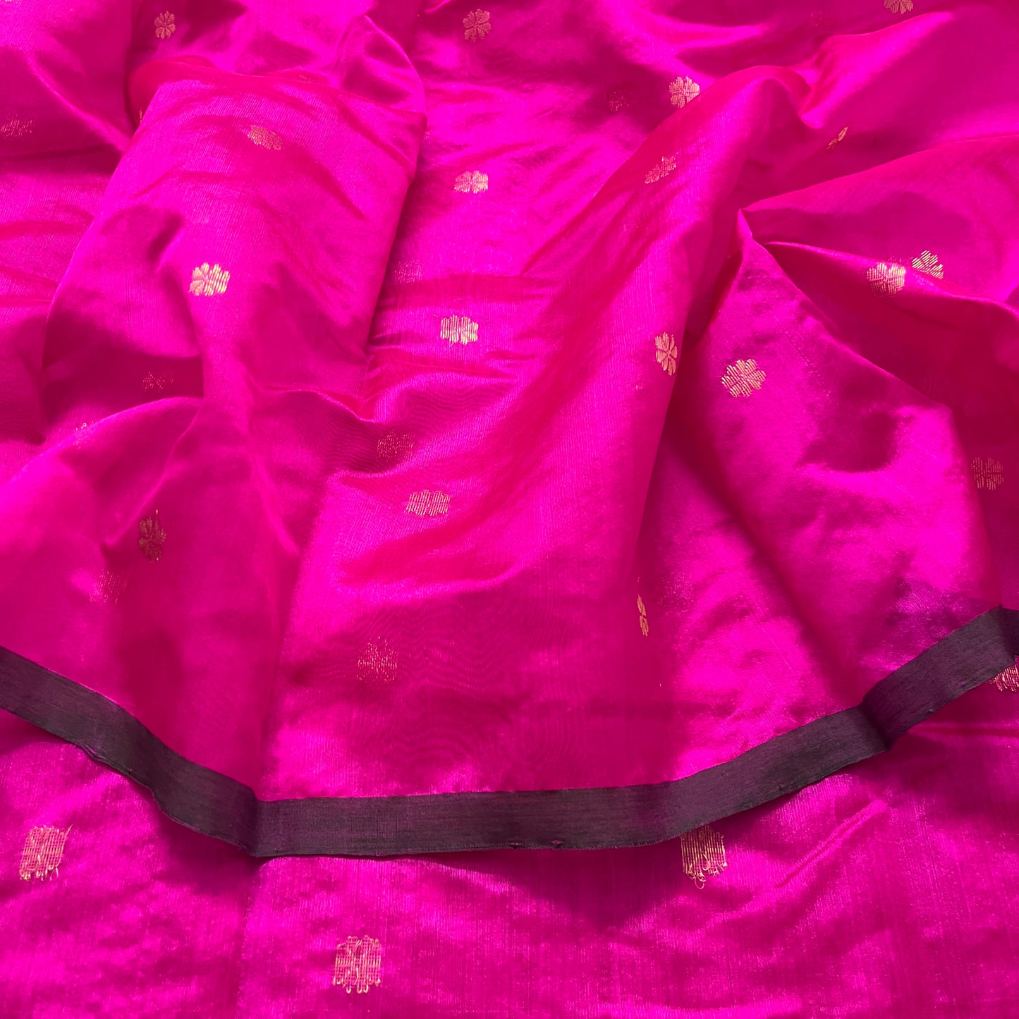 Magenta pink chanderi silk saree with flower bootis all over