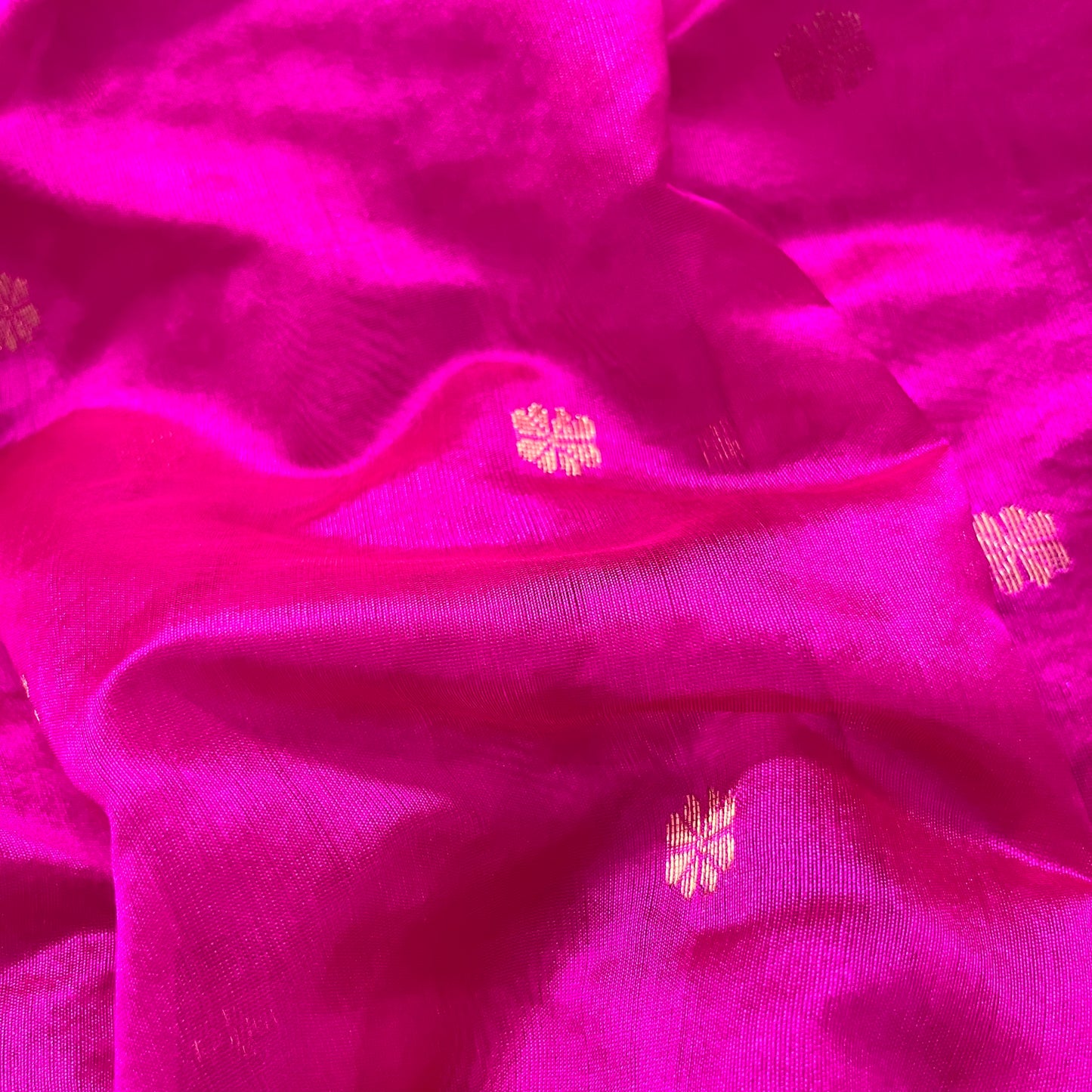 Magenta pink chanderi silk saree with flower bootis all over