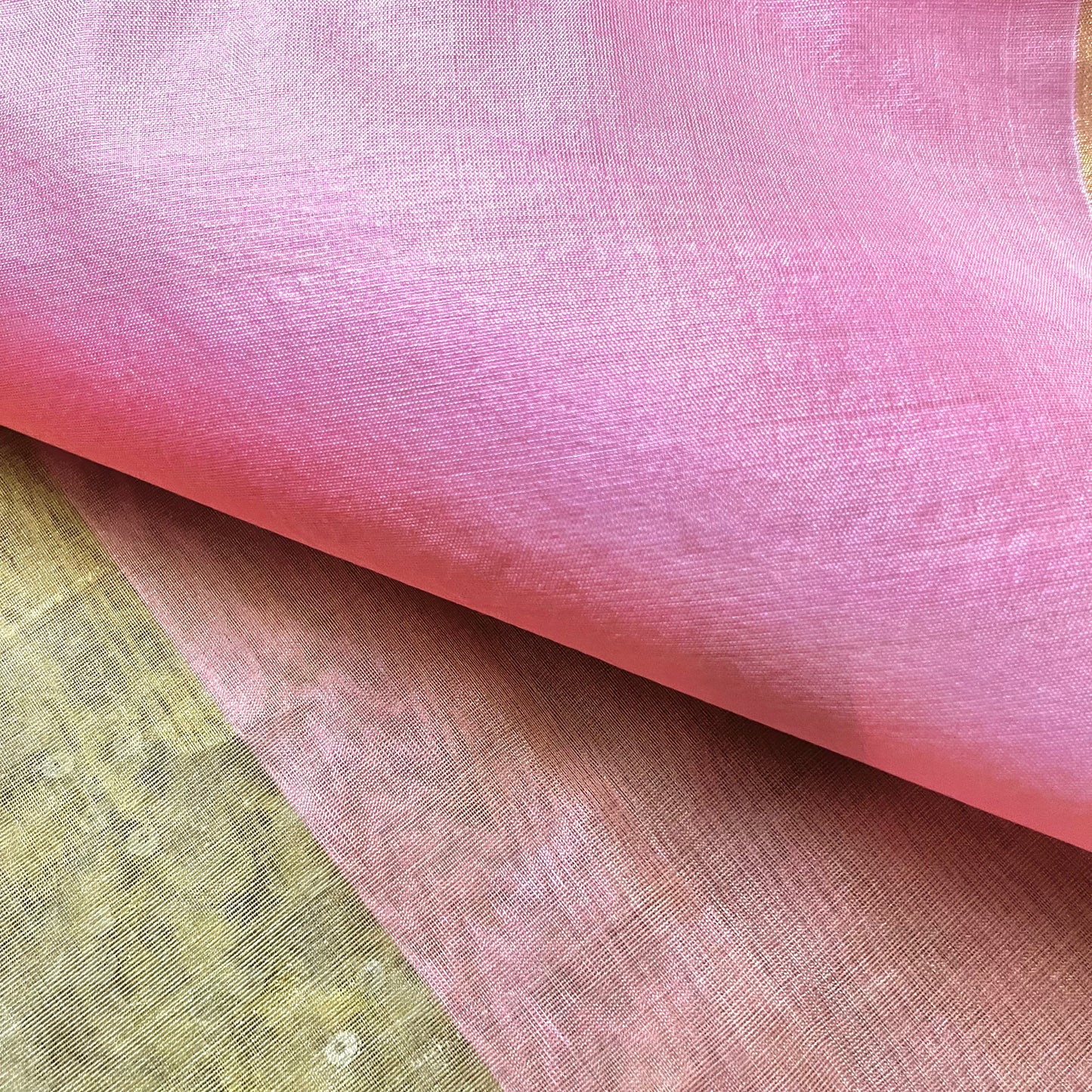 Pink and gold chanderi silk saree with zari stripes