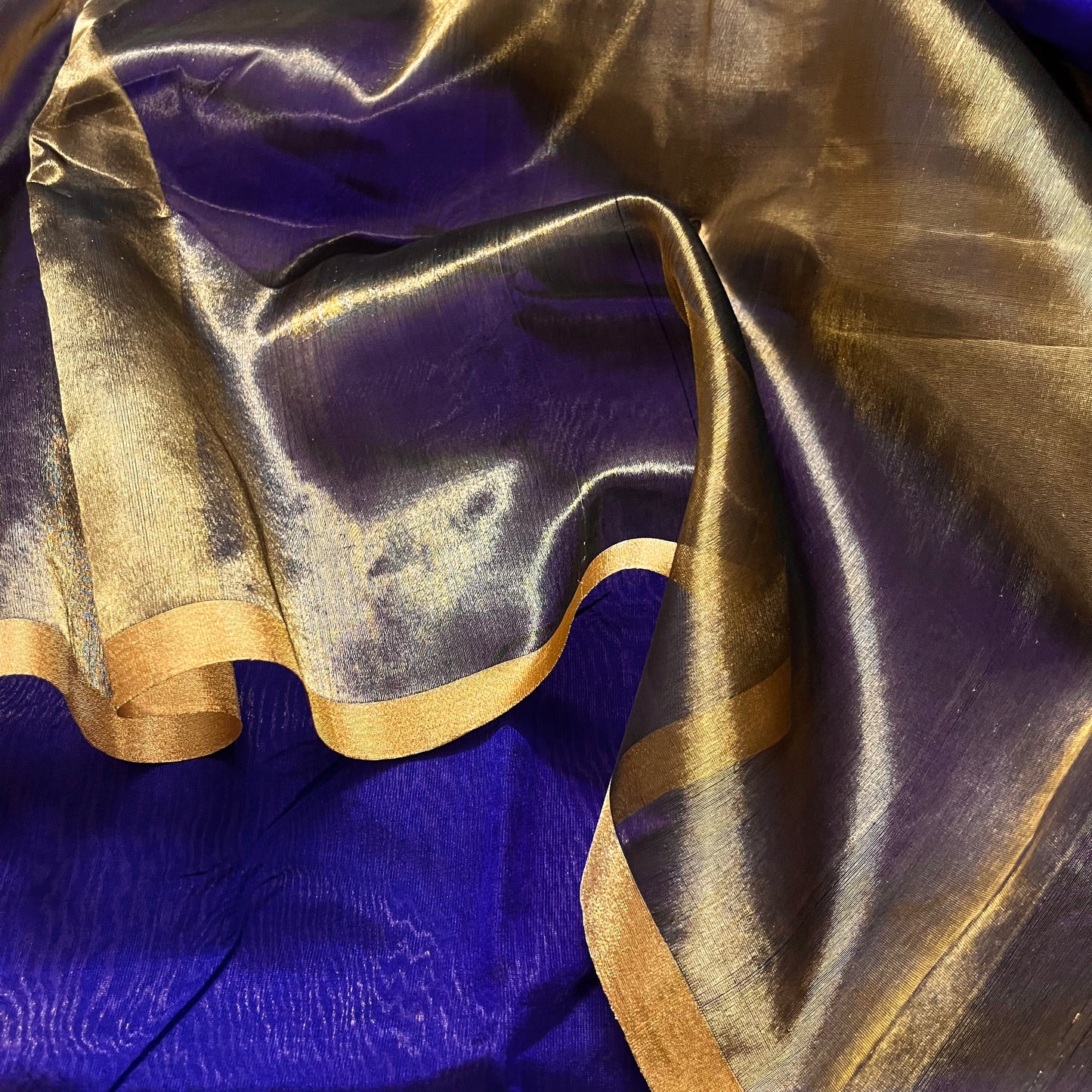 Dark purplish blue Chanderi silk saree with zari stripes