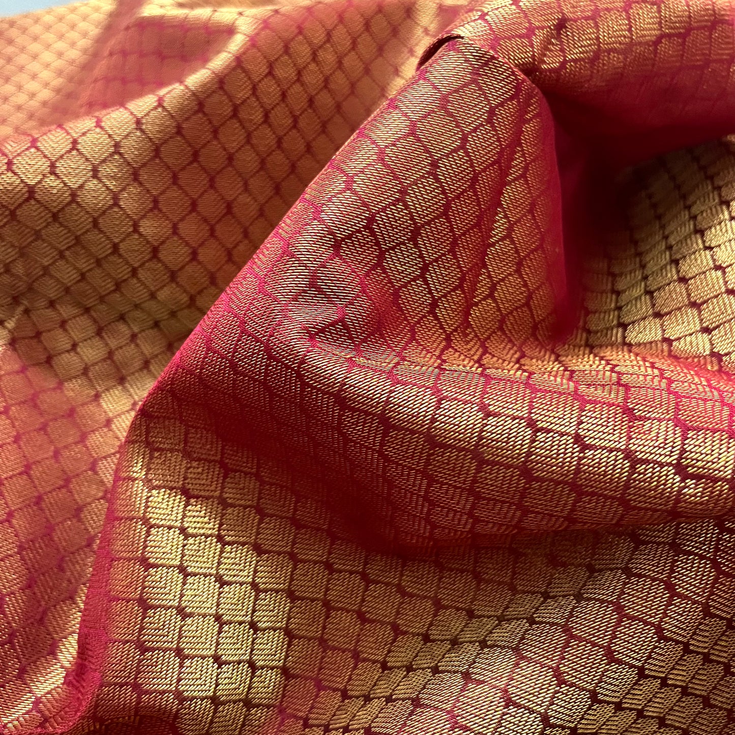 Deep maroon maheshwari saree with zari pattern all over