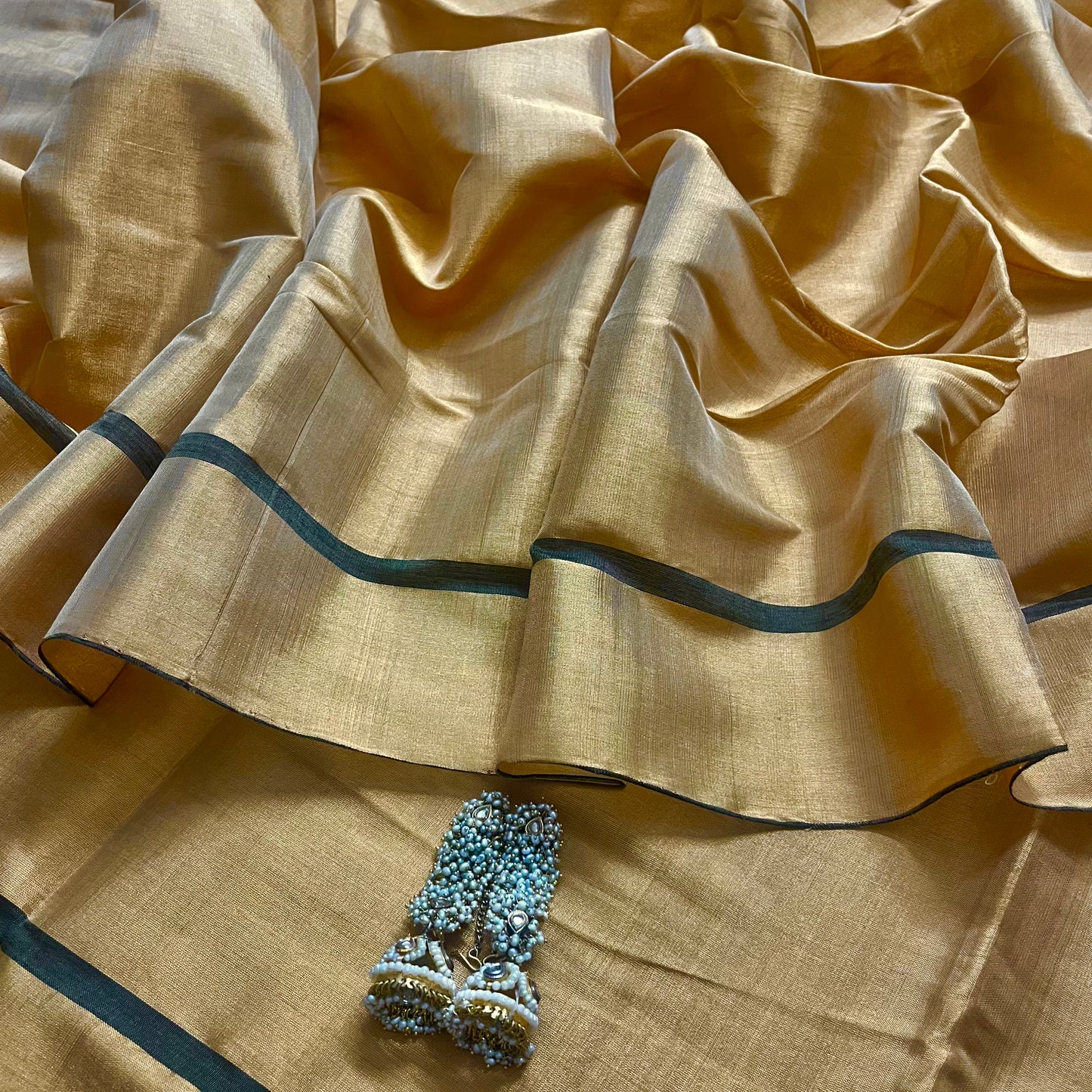 Gold and black chanderi tissue silk saree