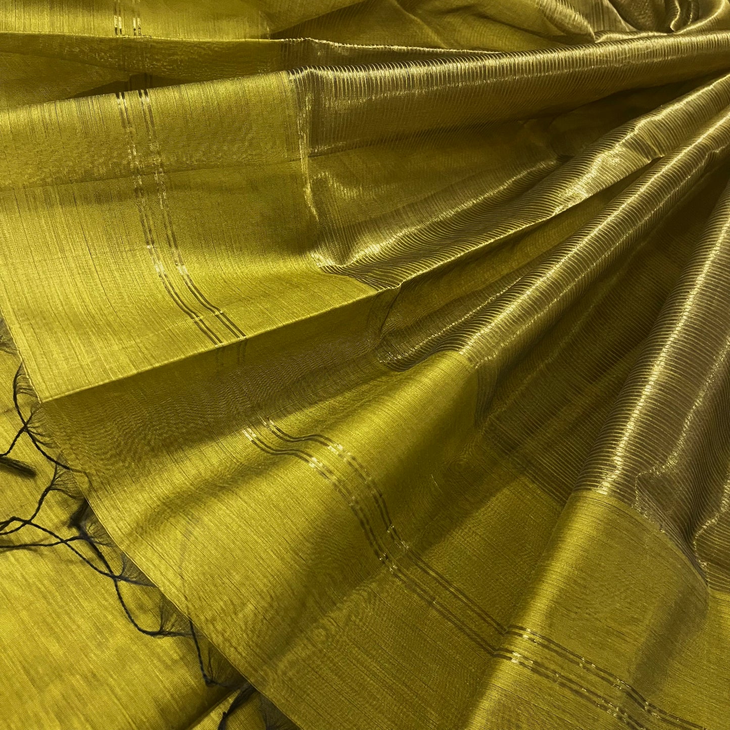 Gold olive maheshwari saree with zari border
