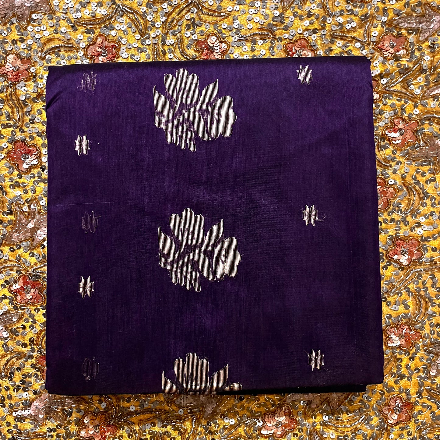 Dark purple chanderi saree with zari motifs on pallu