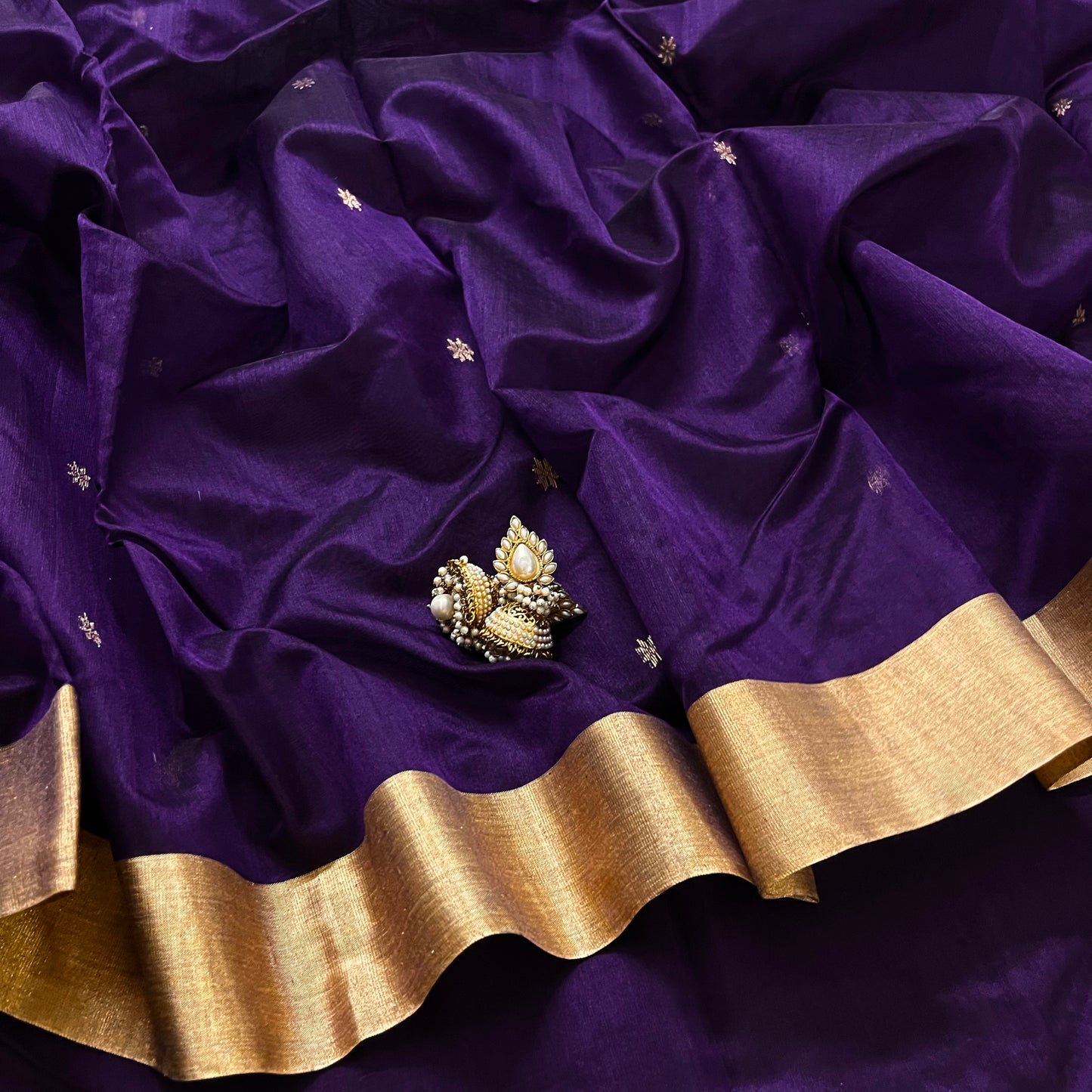 Dark purple chanderi saree with zari motifs on pallu