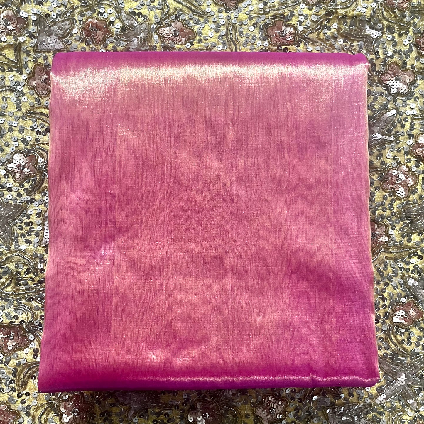 Pink and gold chanderi tissue silk saree