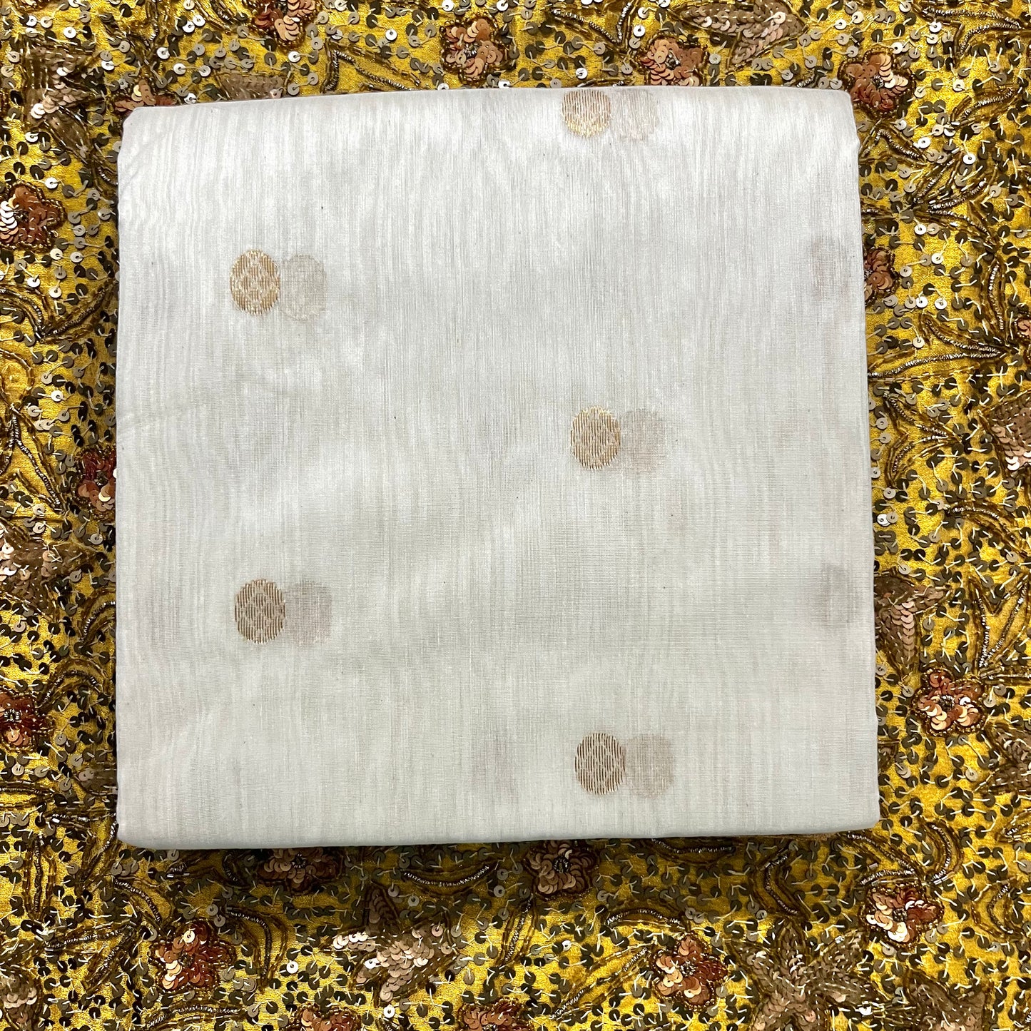 Off white chanderi saree with zari bootis all over