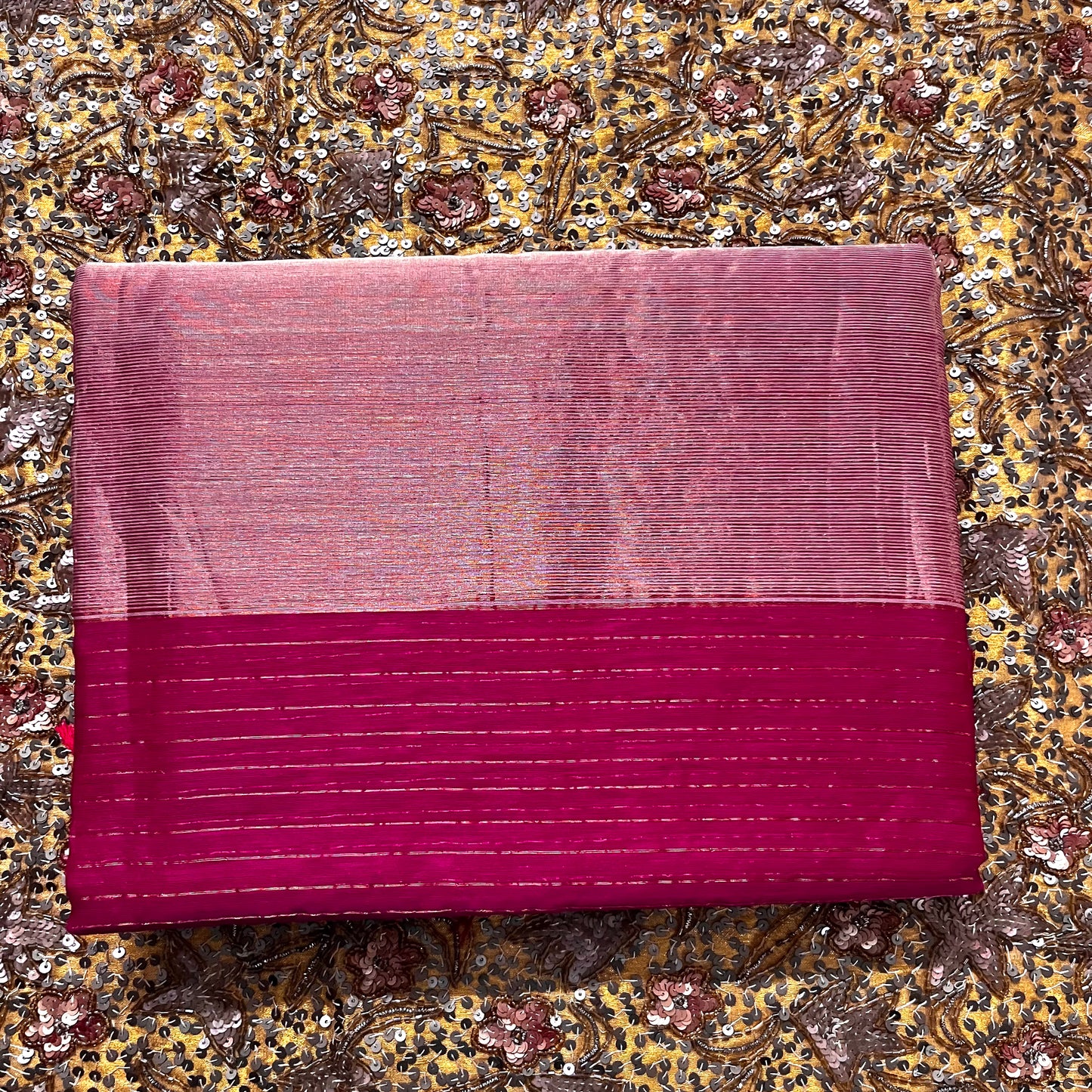 Pink maheshwari saree with zari lines all over