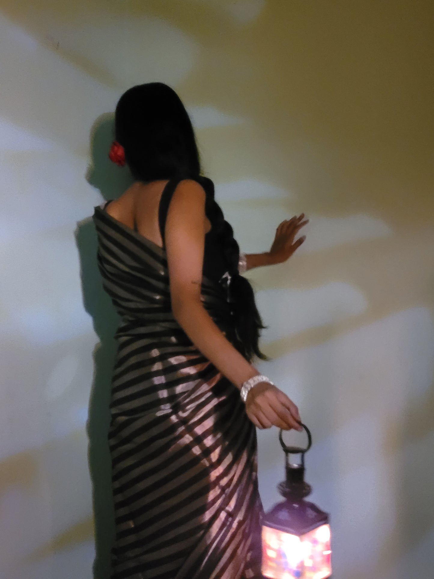 Black and silver striped chanderi tissue silk saree