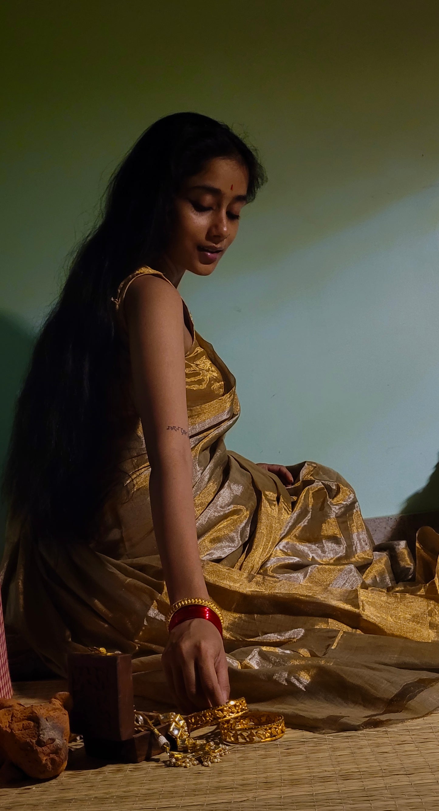 Gold and silver striped chanderi tissue silk saree
