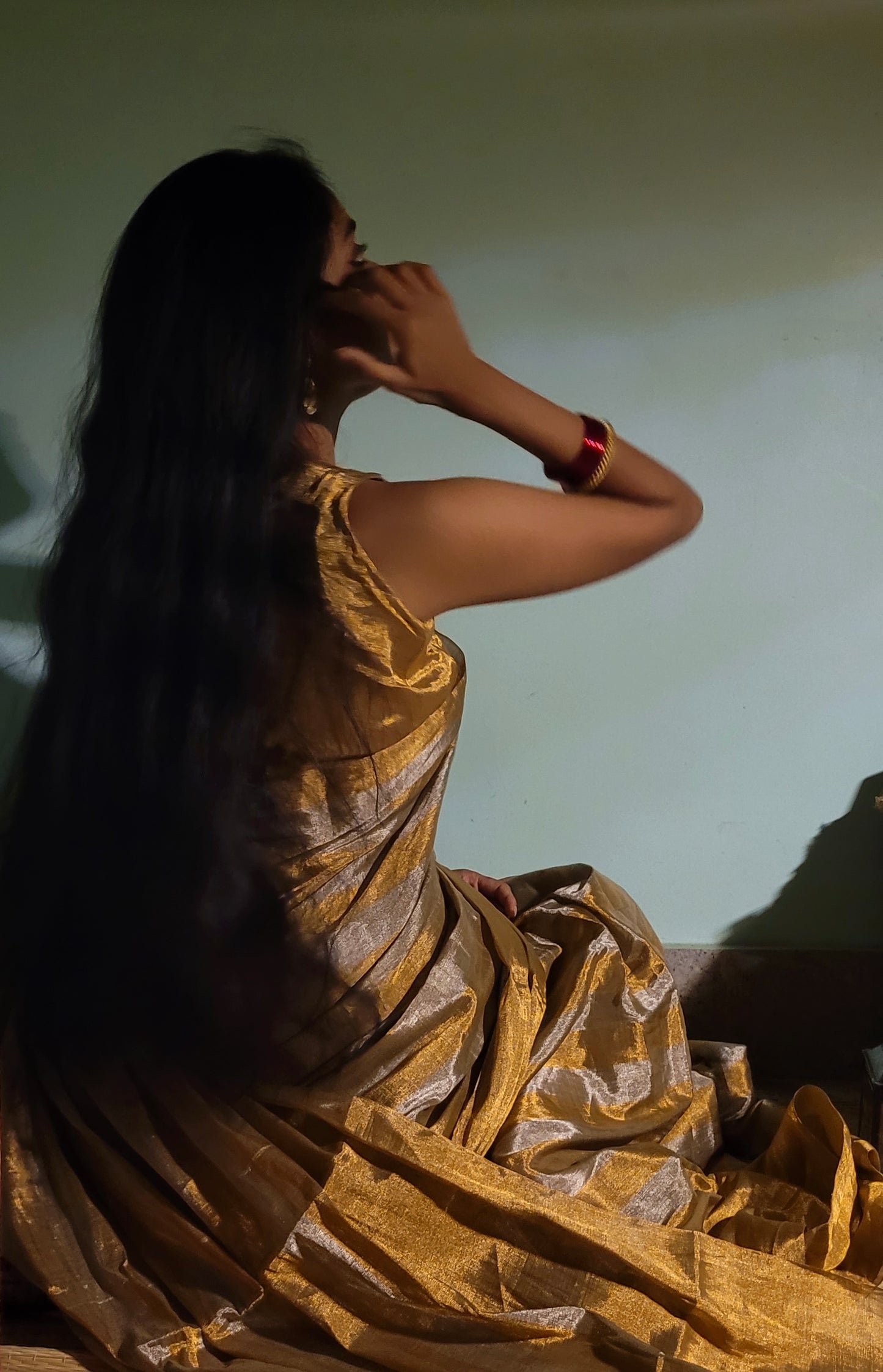Gold and silver striped chanderi tissue silk saree