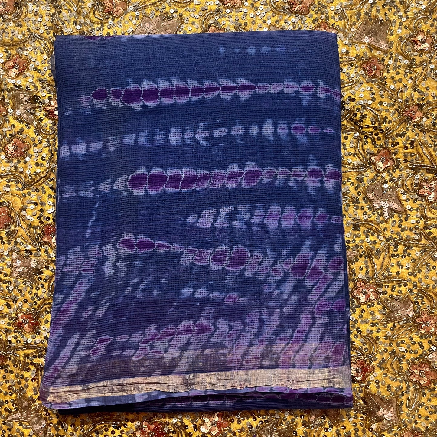 Dark blue and violet kota checks saree