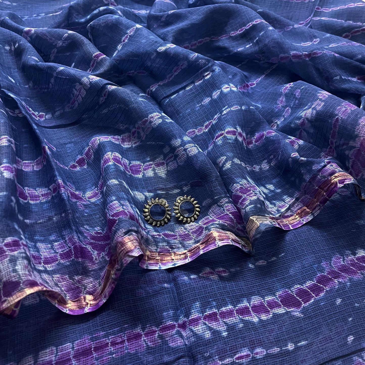 Dark blue and violet kota checks saree
