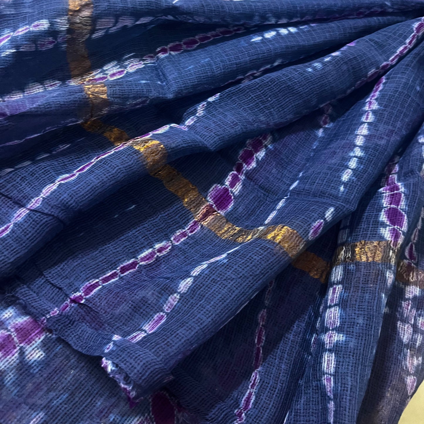 Dark blue and violet kota checks saree