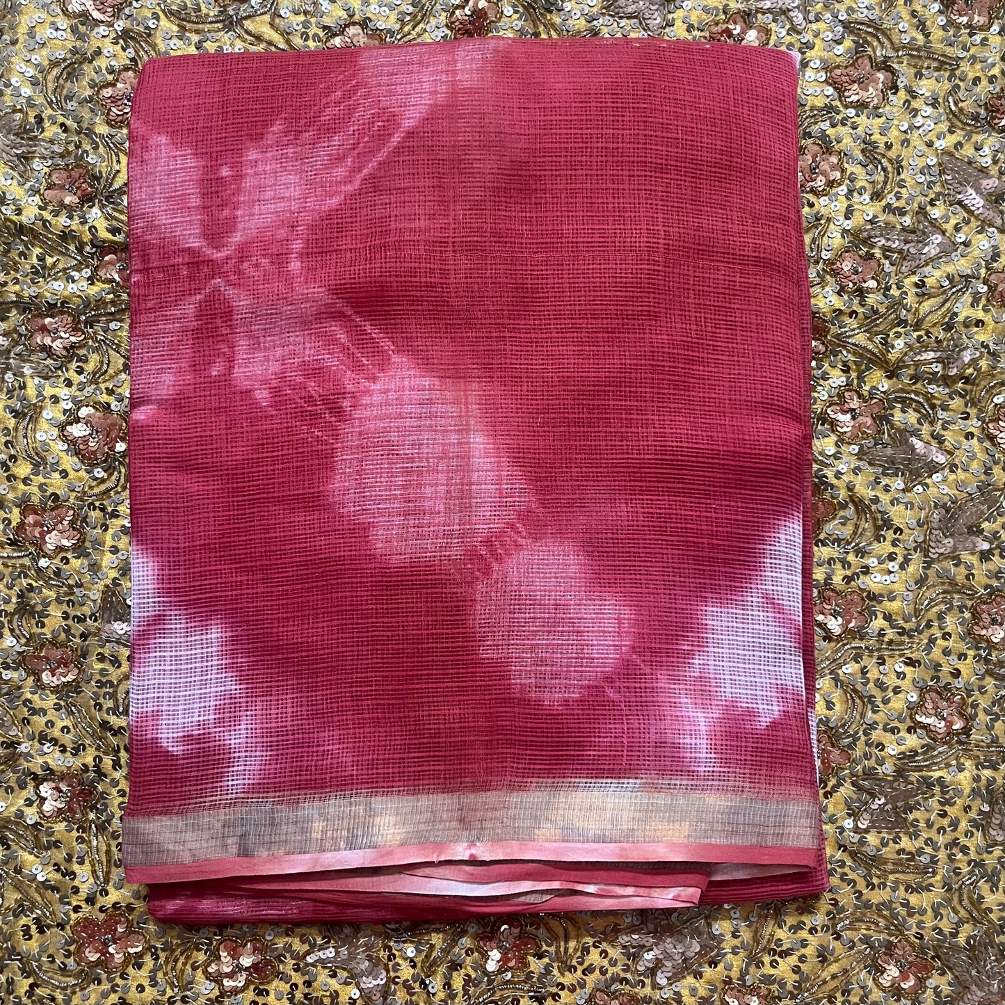 Rust red kota checks saree