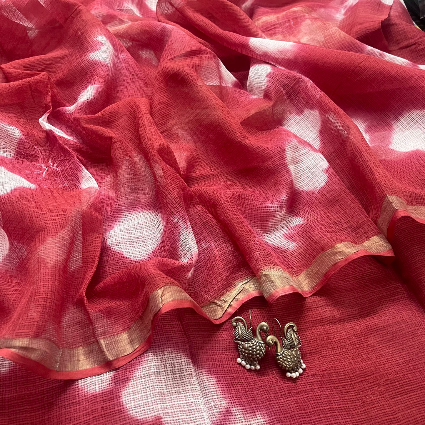 Rust red kota checks saree