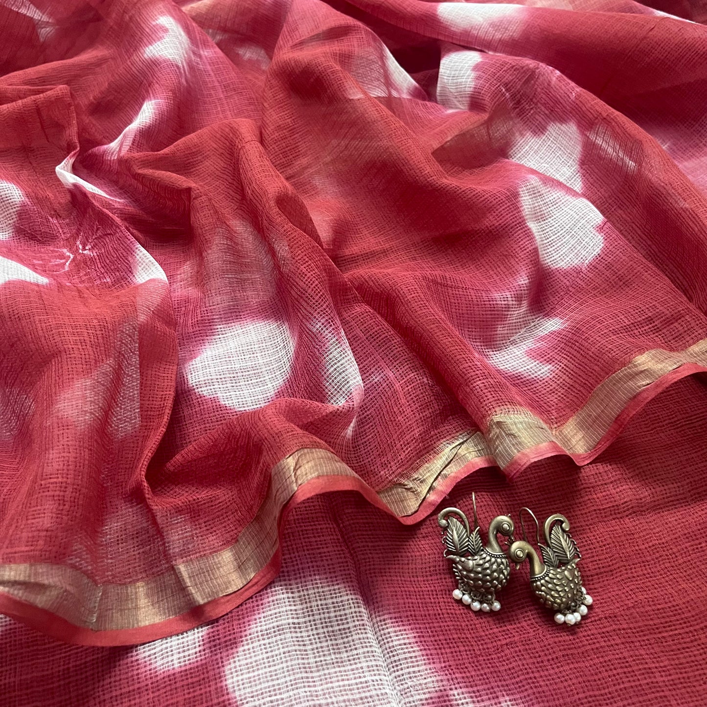 Rust red kota checks saree