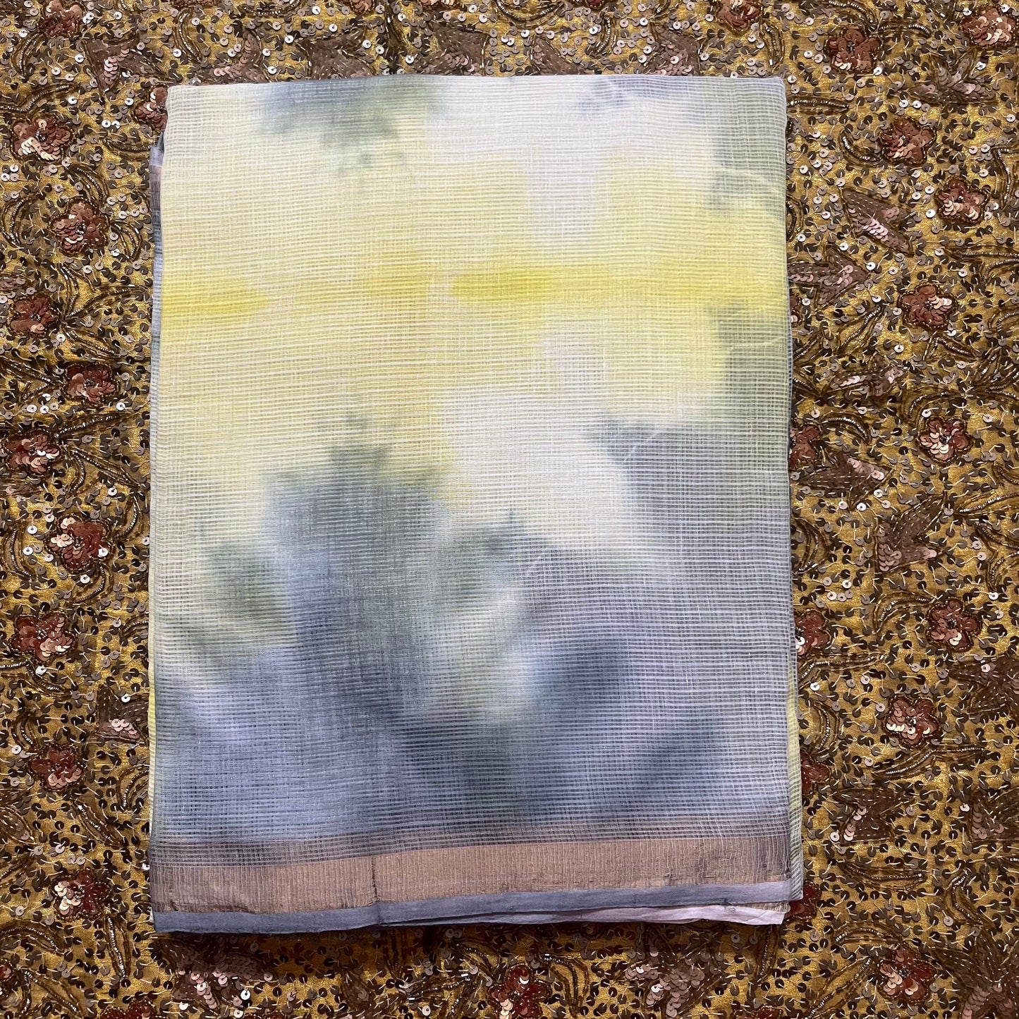 Off white yellow grey kota checks saree