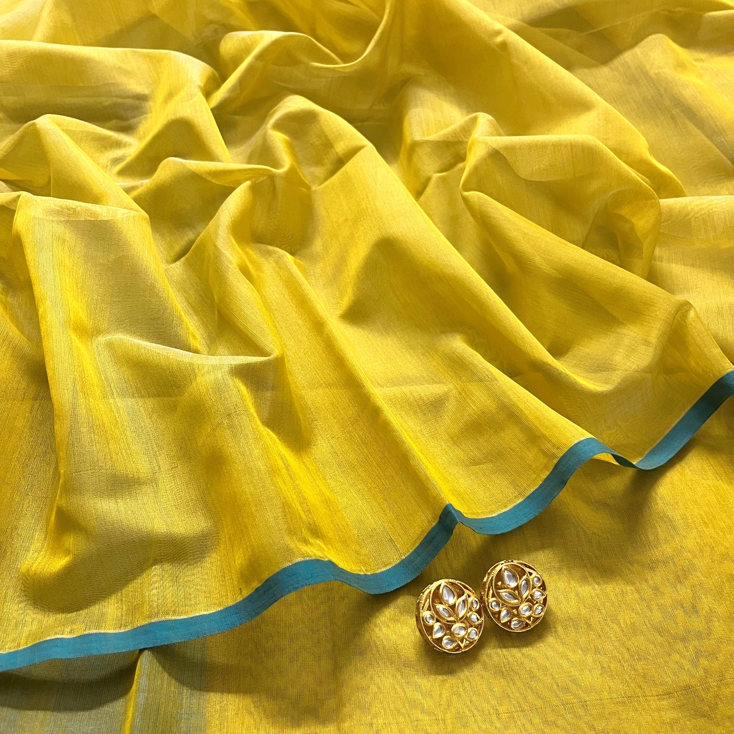 Corn yellow and blue maheshwari saree