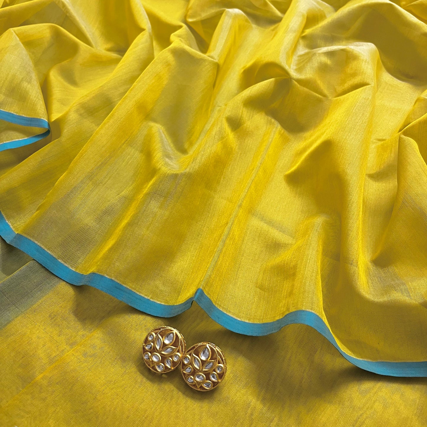 Corn yellow and blue maheshwari saree