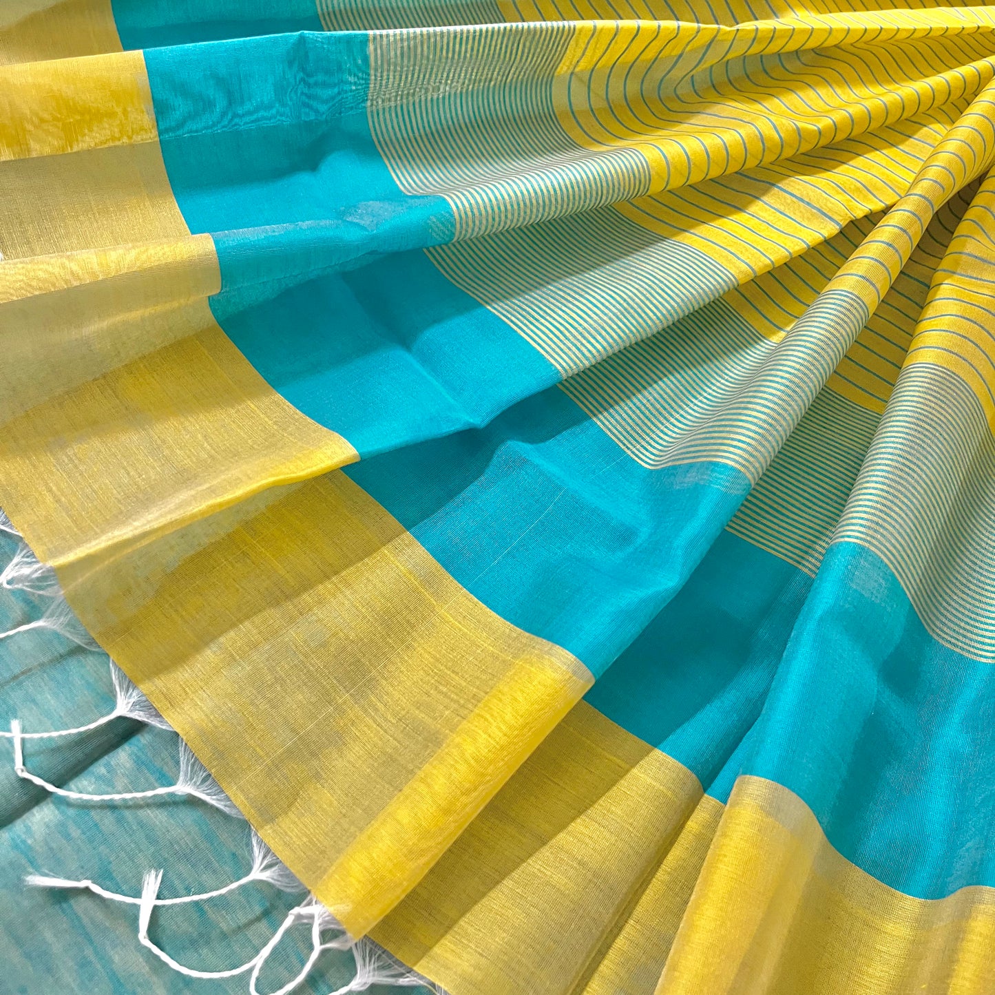 Corn yellow and blue maheshwari saree