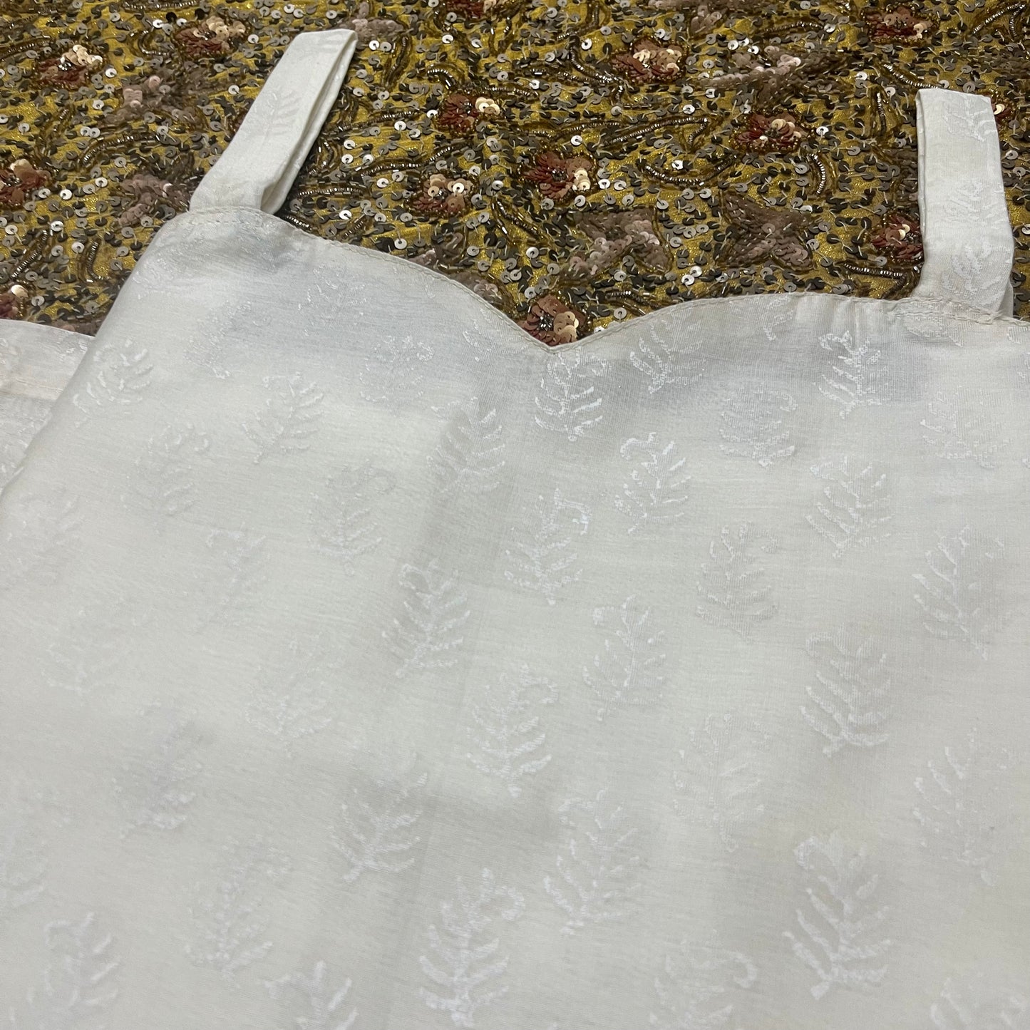 Off white maheshwari suit with block print all over