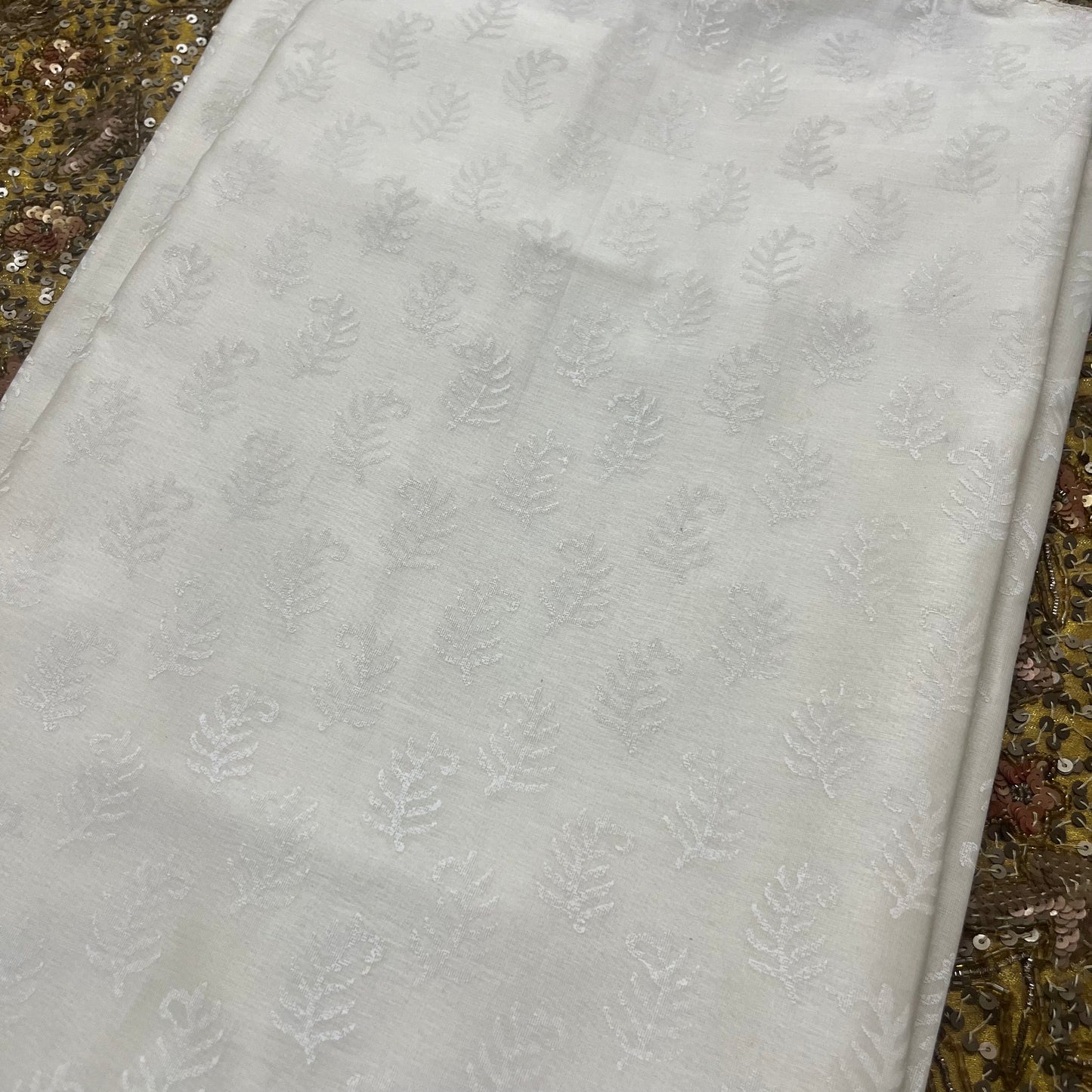 Off white maheshwari suit with block print all over