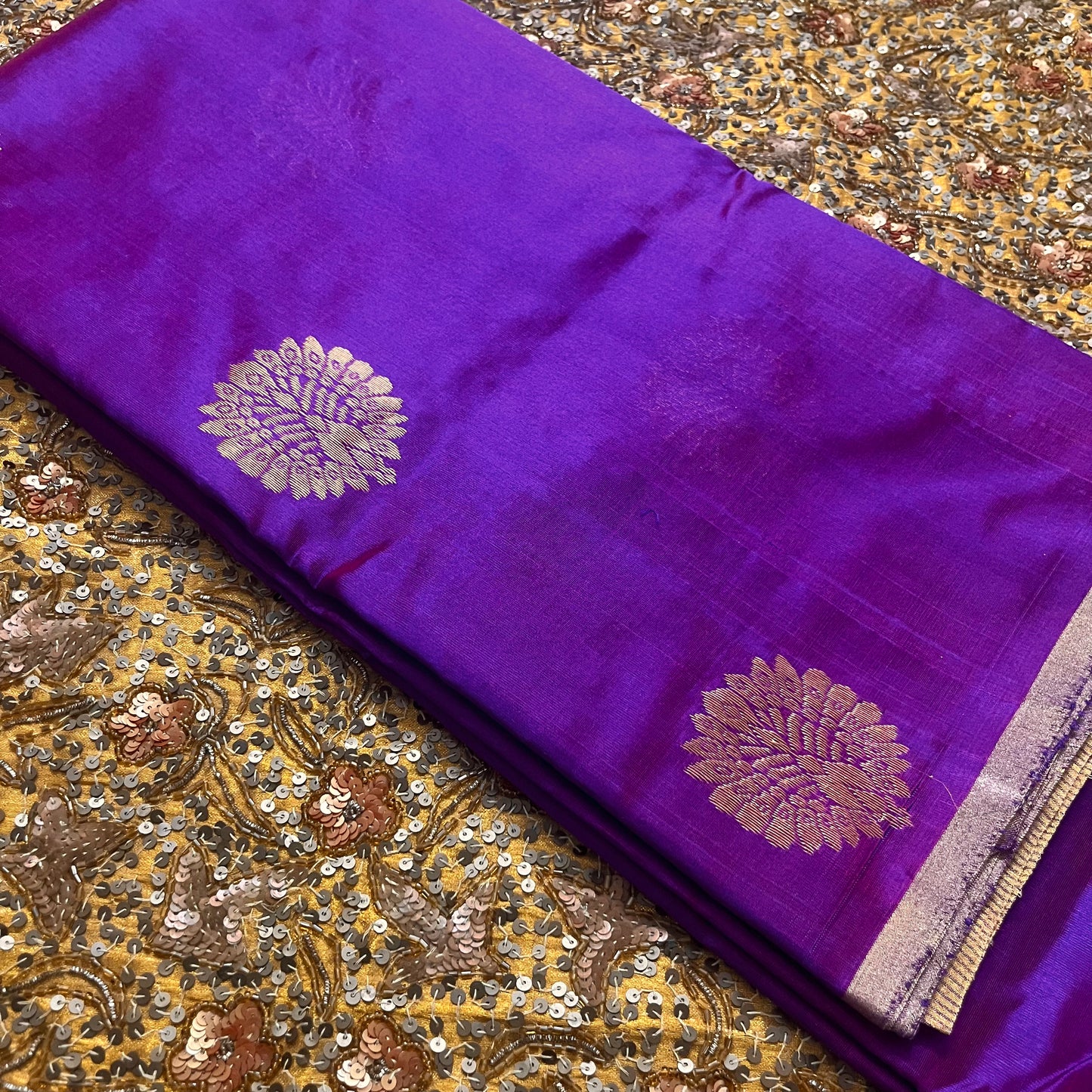 Violet dual tone chanderi silk saree with mor-motifs all over