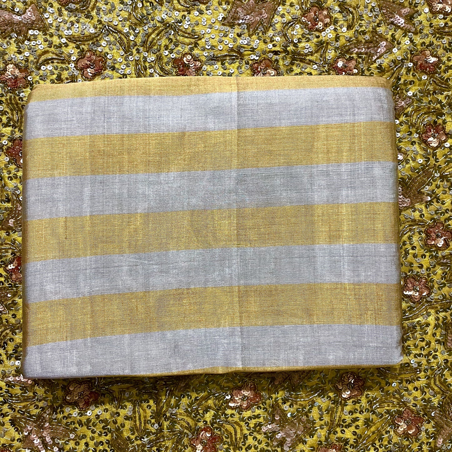 Gold and silver striped chanderi tissue silk saree