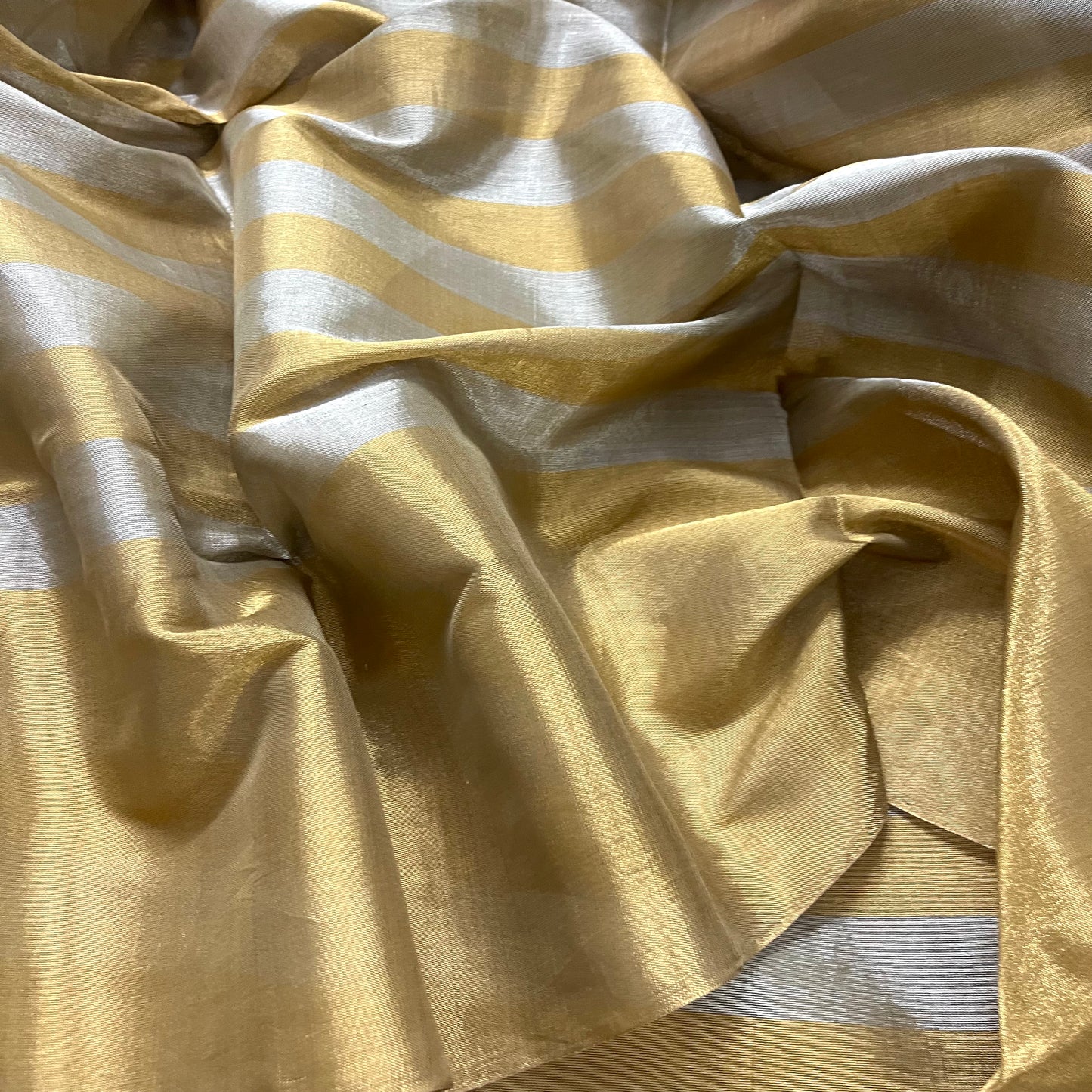 Gold and silver striped chanderi tissue silk saree