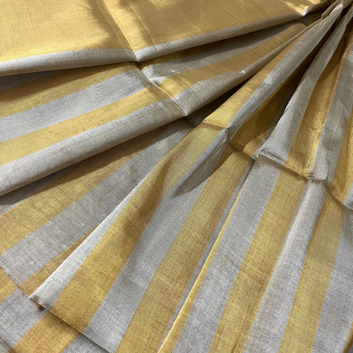 Gold and silver striped chanderi tissue silk saree