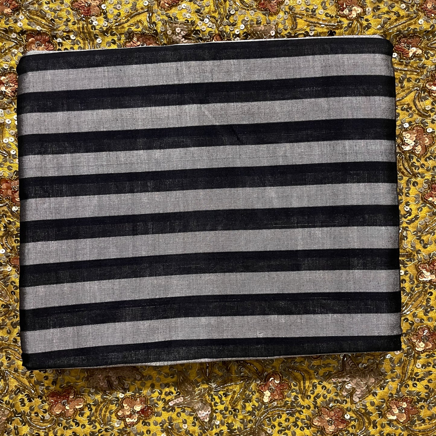 Black and silver striped chanderi tissue silk saree