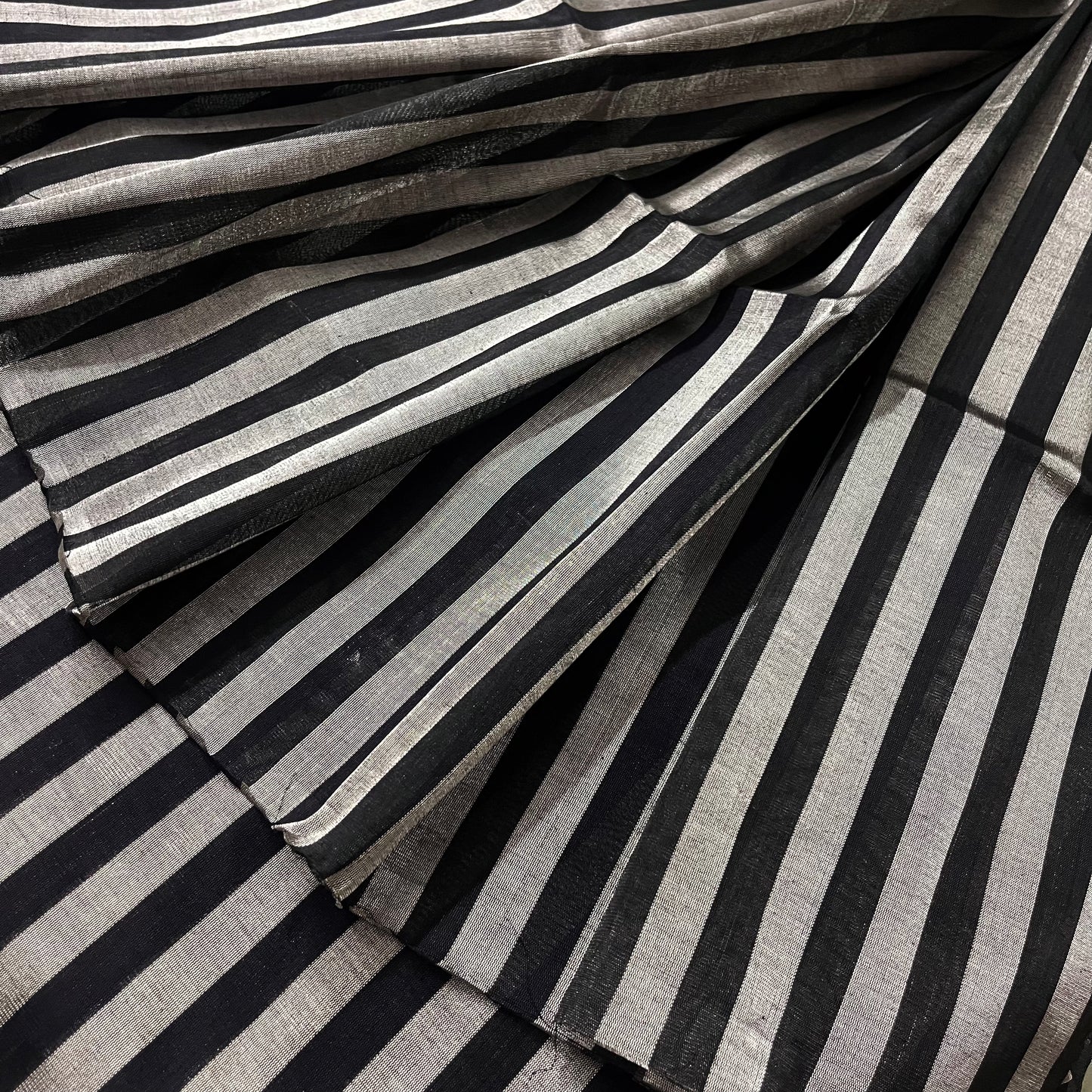 Black and silver striped chanderi tissue silk saree